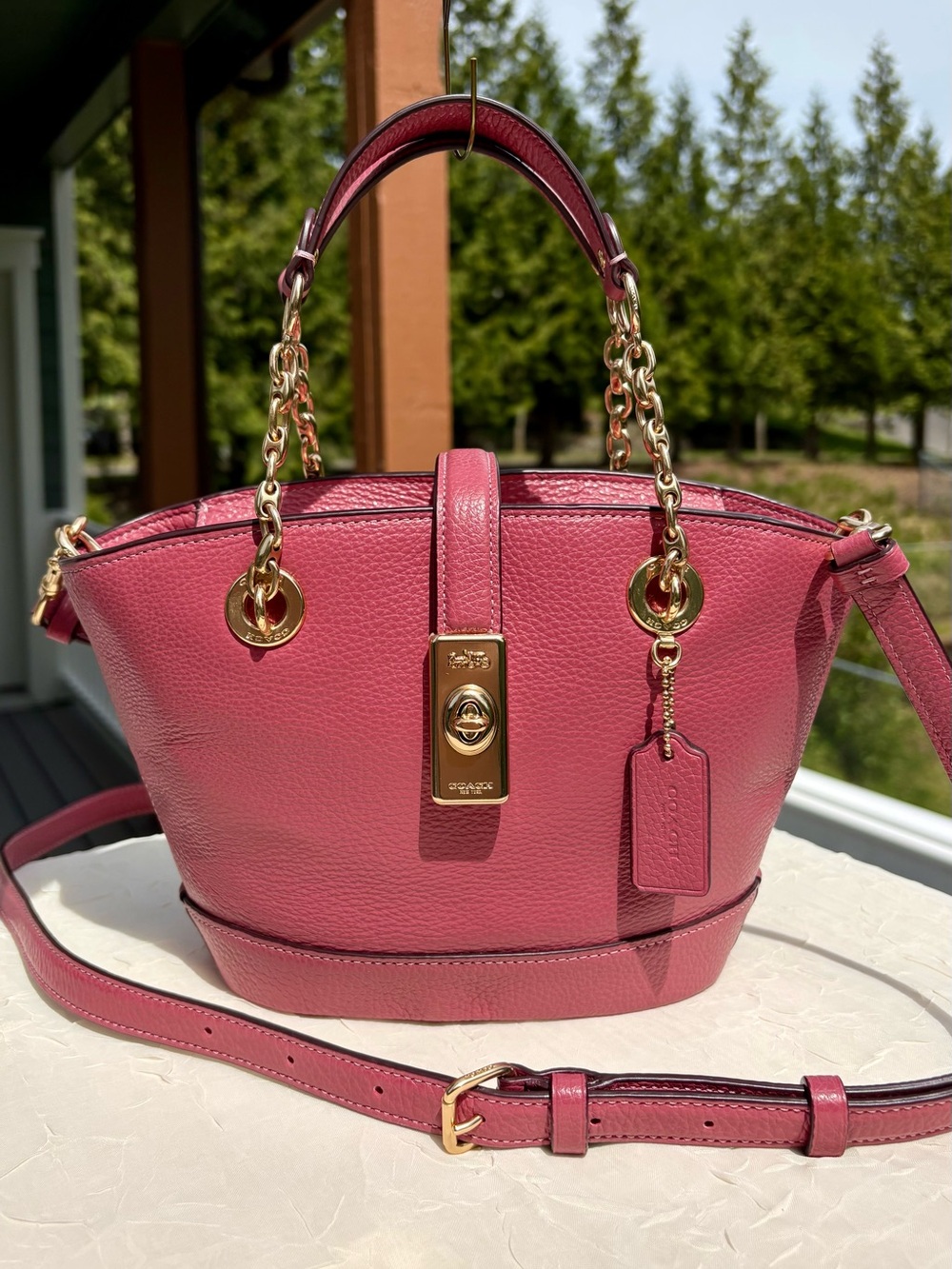 COACH Lane Bucket Bag In Rouge Pink CA807
